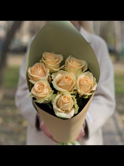 7 персиковых роз