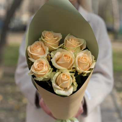 7 персиковых роз